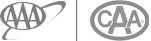 The image displays the logos of AAA with an orbital ring on the left and CAA in an oval on the right, separated by a vertical line.