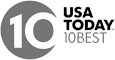 The image shows the logo of USA Today's "10Best," featuring a gray circle with the number 10 and the text "USA TODAY 10BEST" to the right.