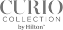 This image contains the logo for "Curio Collection by Hilton," with the text displayed in an elegant font.